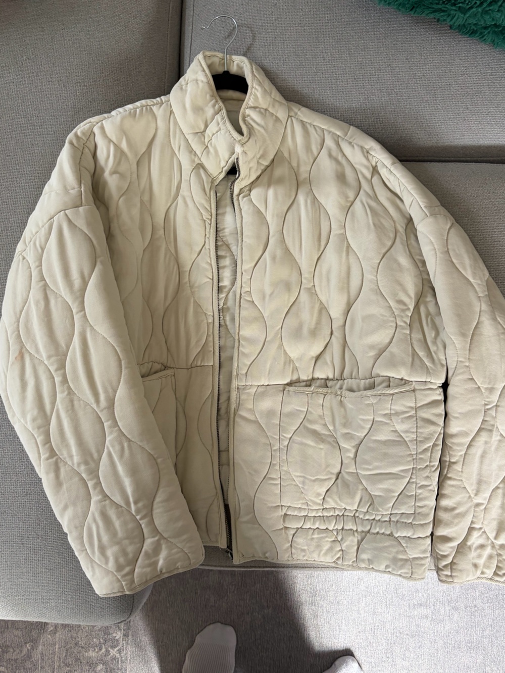 Zara Cream Quilted Lightweight Puffer Jacket